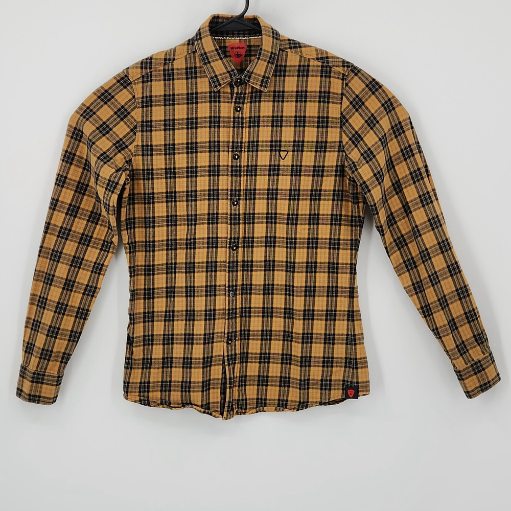 Strellson Gorpcore Plaid Hiking Performance Tech Flannel Size Small Yellow